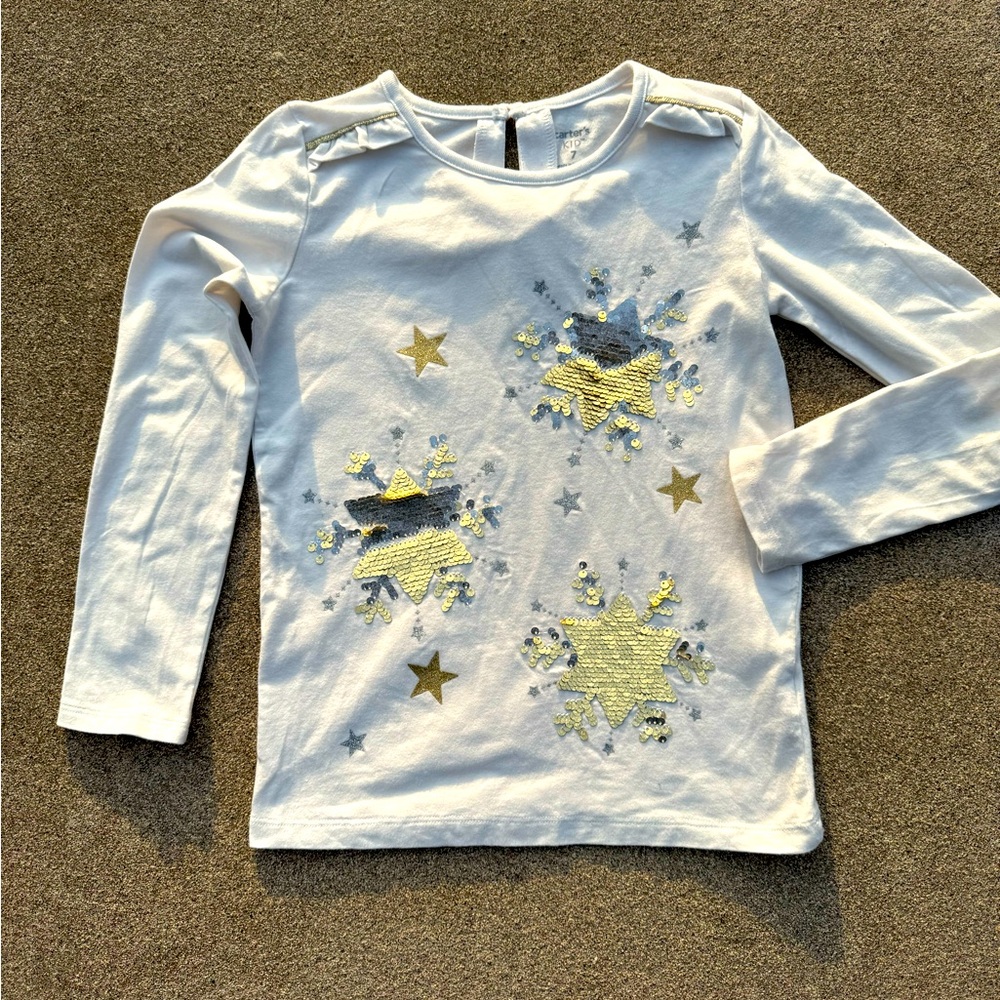 Carter’s, Gold & Silver, Sequin, Cream Jersey Tee, Size 7